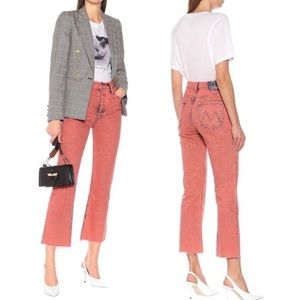 Mother Tripper Crop Fray Hem Flare Raspberry Jeans